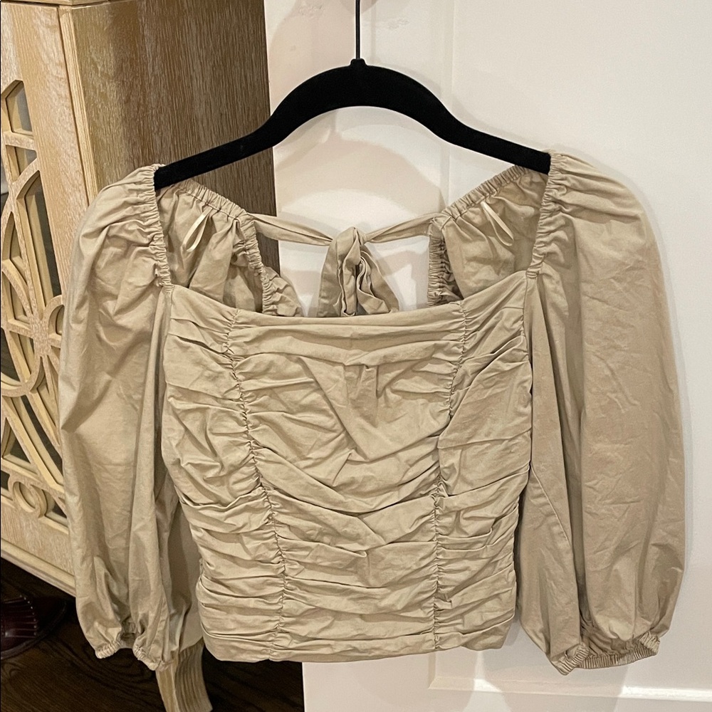 Wayf Beige Ruched Blouse